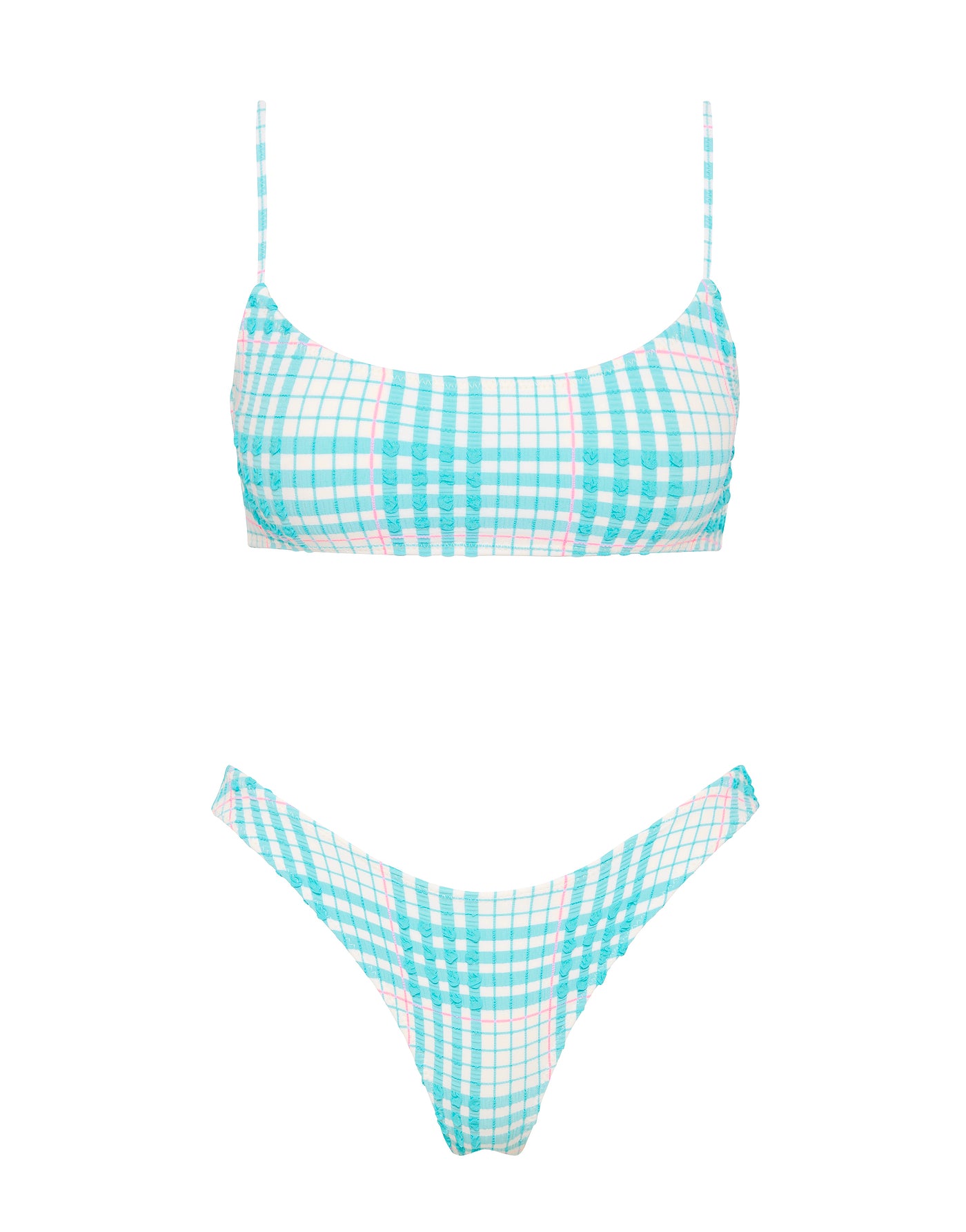 MICA - BLUE BLOSS CHECK Crop Bikini Set