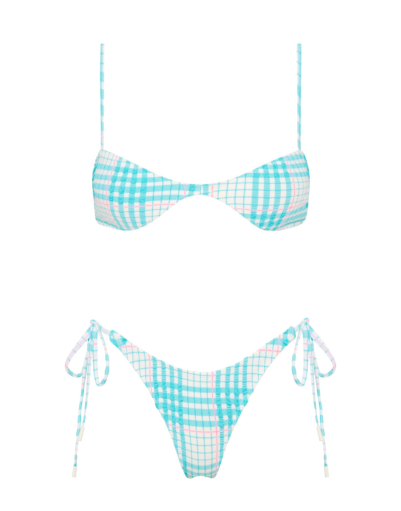 STELL - BLUE BLOSS CHECK Scoop Bikini Set - Image 9