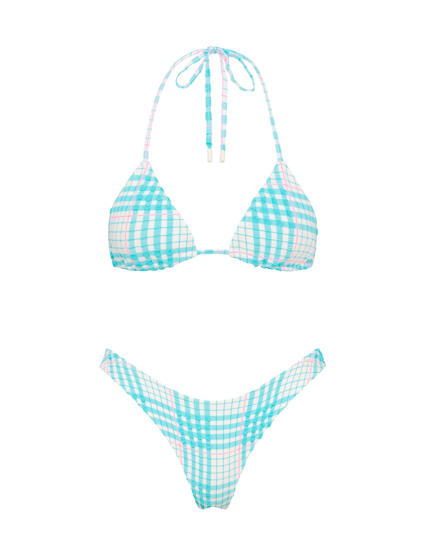 VINCA - BLUE BLOSS CHECK Triangle Bikini Set - Image 6